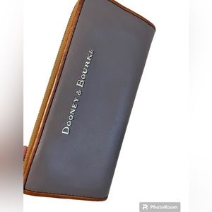 Dooney & Bourke Zip around wallet gray and brown leather with red interior